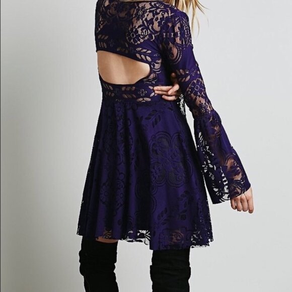 Free People Stretch Lace Folk Song Dress 8 - Picture 3 of 4
